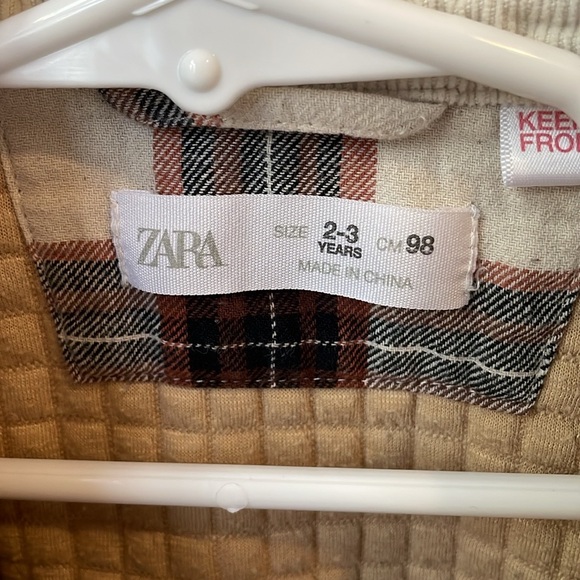 Zara kids plaid flannel shirt jacket with corduroy collar - size 2-3 years - Picture 3 of 3